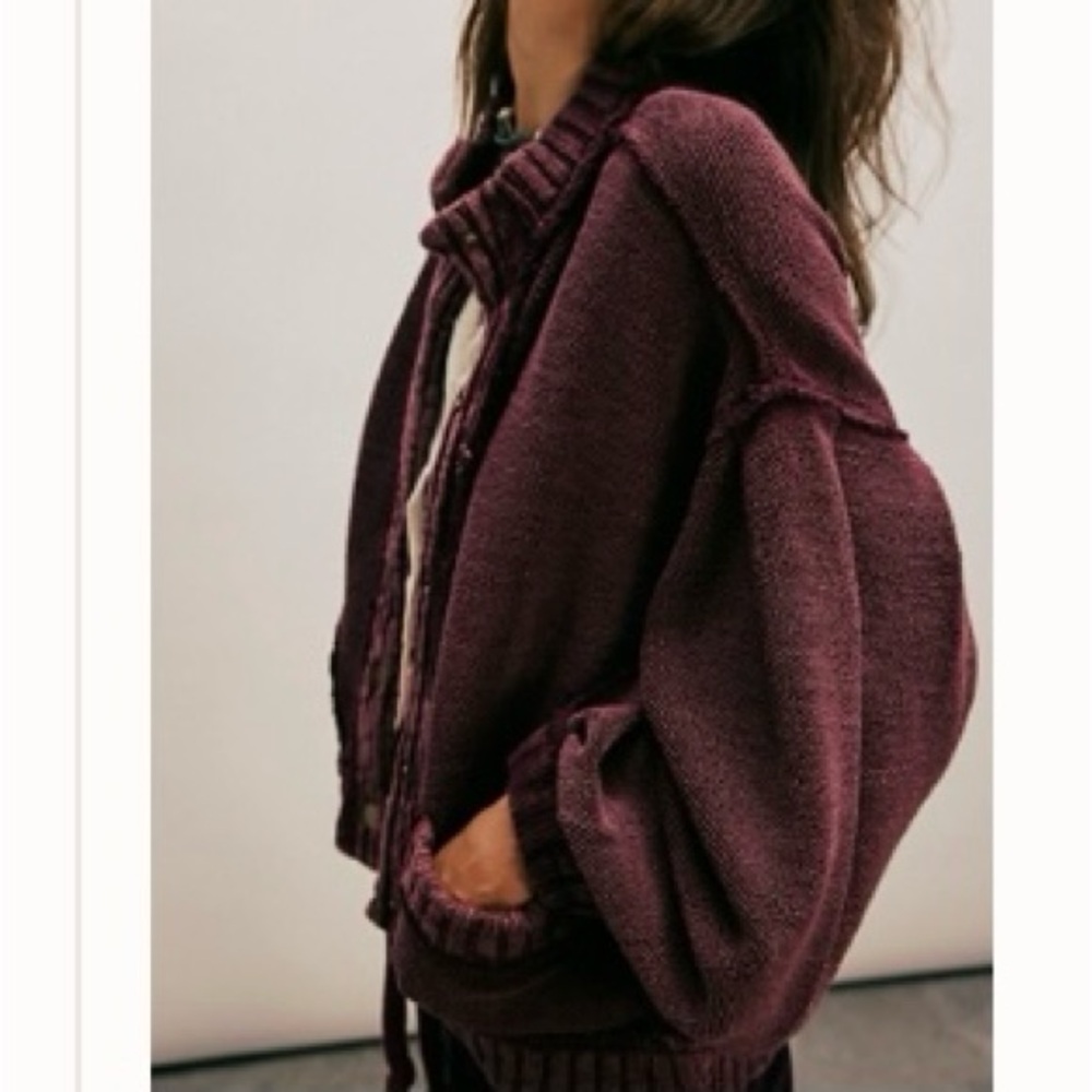 We The Free Red Cable Knit Cardigan Sweater